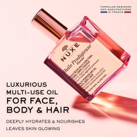 NUXE Huile Prodigieuse Floral Multi-Purpose Dry Oil for Face, Body & Hair with 7 Botanical Oils for Radiant Glow and Hydration, 3.3 Fl Oz