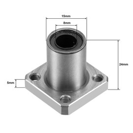 uxcell LMK8UU Square Flange Linear Ball Bearings, 8mm Bore Dia, 15mm OD, 24mm Length(Pack of 2)
