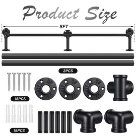 Zonon 8 ft Bar Foot Rail Kit Matte Black Industrial Pipe Railing for Bar Foot Rest Brackets Undercounter Mount Hardware and Tubing Complete Railing Kit for Kitchen Indoor Outdoor