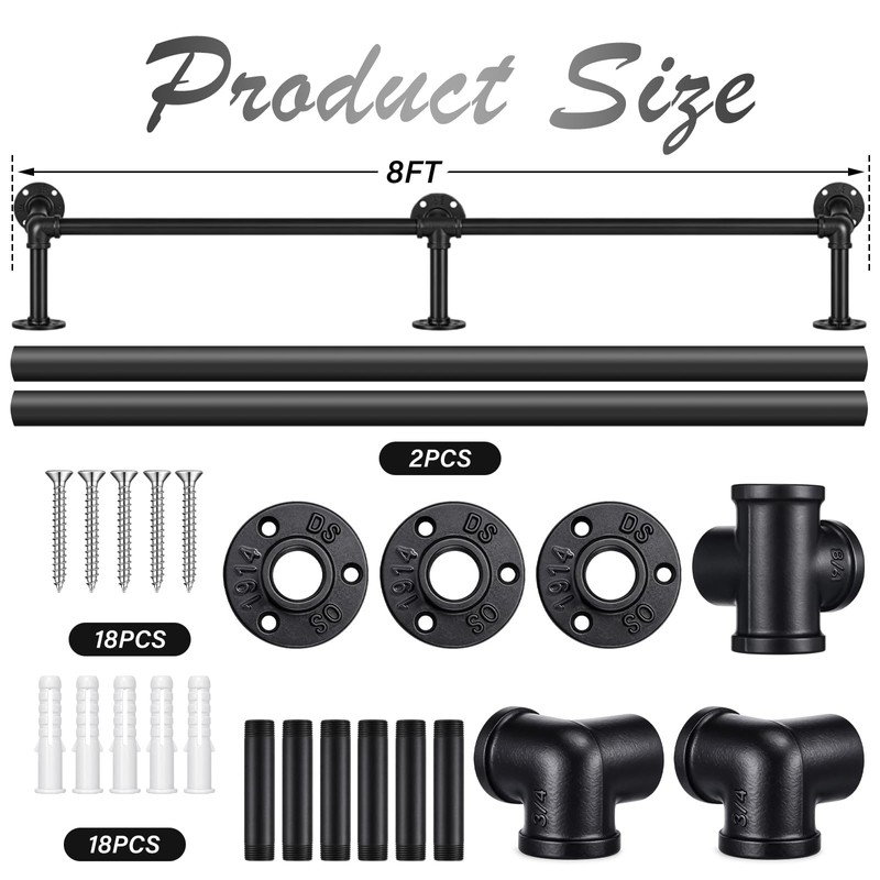 Zonon 8 ft Bar Foot Rail Kit Matte Black Industrial