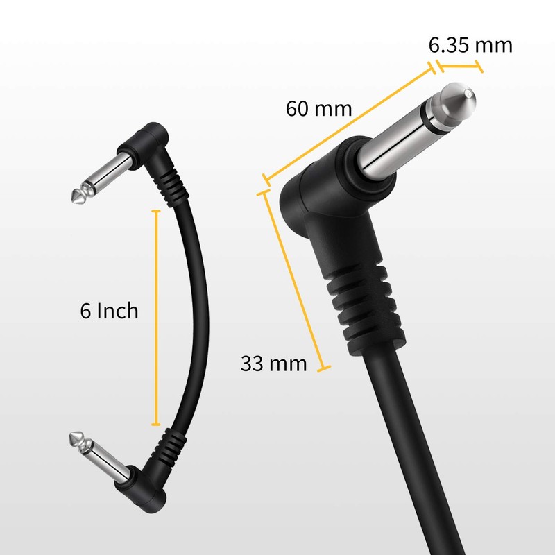 Donner Patchkabel Gitarre Pedal 15CM rechtwinklig, 6,35mm Instrumentenkabel Klinken Klassisches