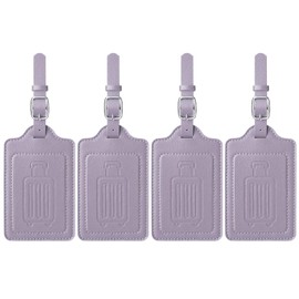 Teskyer Pack of 4 Suitcase Tags, Suitcase Tags, Air Travel, PU Leather, Toughened Quick Identification, Privacy Protection, Luggage Tag, with Address Label, Purple