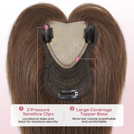 REECHO Human Hair Toppers for Women Real Human Thick Hair Topper Invisible Wiglett for Daily Wear Adding Instant Volume, Medium Brown