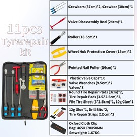TSPTL 11PCS Tire Repair Kit, Car Tire Repair Tools, Tire Puncture Repair Tools, Tire Changing Tools, Crowbar, Tire Repair Comprehensive Tool Kit