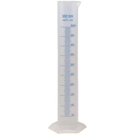 Karter Scientific 500ml Plastic Graduated Cylinder, Printed and Molded Graduations, Single Metric Scale, Polypropylene, Karter Scientific 237N1 (Case of 6)