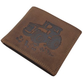 myledershop Genuine Buffalo Full Leather Landscape Format Wallet with Tractor Motif and RFID & NFC Protection, Cognac, Classic