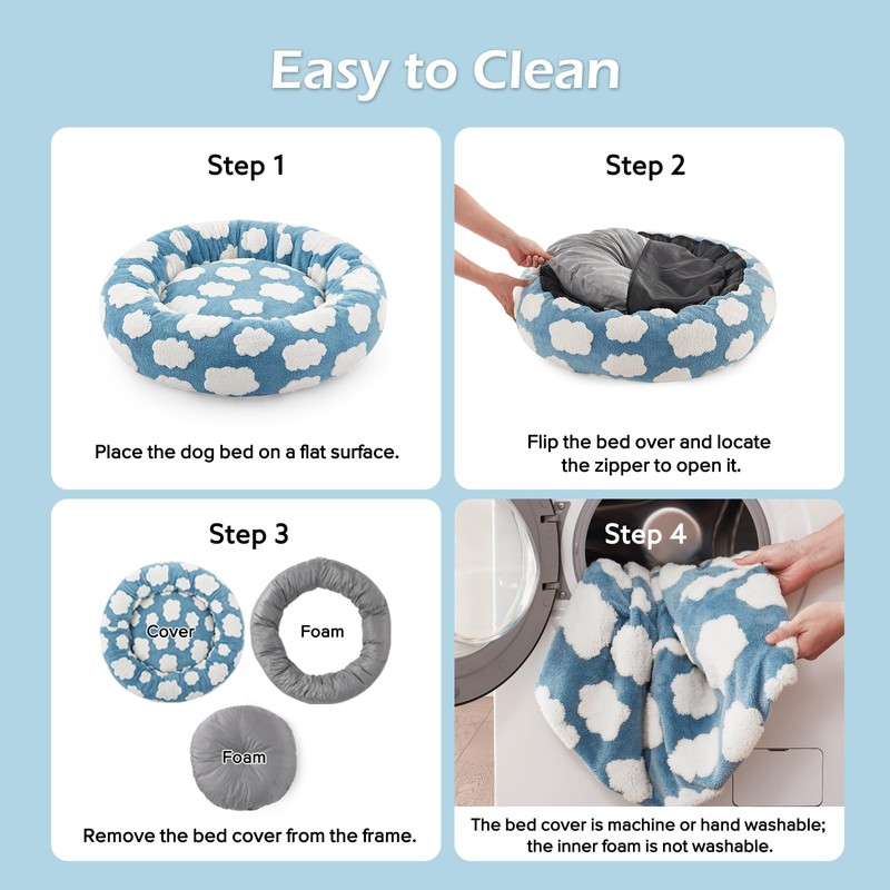 JOEJOY Jacquard Donut Round Dog Beds Medium Sized Dog,Blue 30x30x8in,