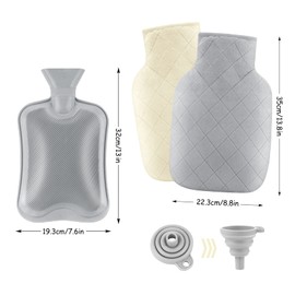 Anstore 2L Hot Water Bottle with Checked Soft Covers, Premium Natural Rubber Hot Bag, Soft Plush Cover Removable and Washable, for Hot Therapy Hand Warmers (1 Pack Hot Water Bottle & 2 Covers)