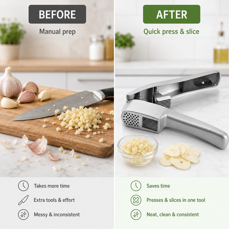 2-in-1 Garlic Press & Slicer for Kitchen Prep – Zinc