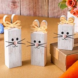 BBTO 3 Pcs Spring Wooden Table Decor Easter Tiered Tray Decor Easter Bunny Tabletop Decor Bunny Block Sign Farmhouse Bunny Ears Table Centerpiece for Spring
