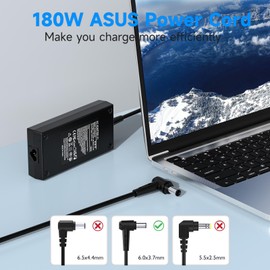 180W 20V 9A Laptop Charger Fit for ASUS ROG Zephyrus G14 GA401, G15 GA502; ASUS TUF Gaming F15 FX505D, A15 FA506IU, A17 FX705D AC Adapter Power Supply Cord（6.0 x 3.7mm）
