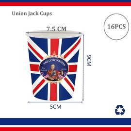 16Pcs King Charles Coronation Paper Cups Party Decorations,Union Jack Paper Cups,Great Britain UK Flag Plates Kings Coronation Party Supplies Tableware Plates for Events,BBQ,Street Party
