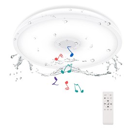 Horevo Bathroom Ceiling Light with Bluetooth Speaker and Remote Control Waterproof IP65, RGB Colour Change, 11 inch 18W Daylight Flush Mount Ceiling Lamp for Bathroom, Kitchen, Bedroom