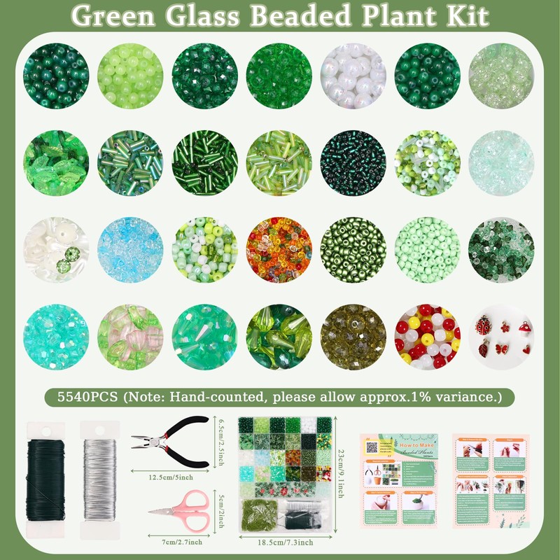 Weldomcor 5540 Pcs Beaded Plant Kit, Forever Green Glass Beads