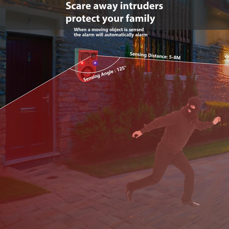 Comboss Solar Outdoor Motion Sensor Alarm, 129dB Dog Barking &