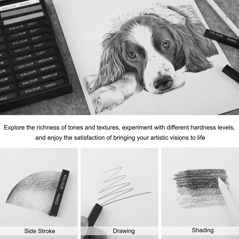 KALOUR 24 Pro Charcoal Drawing Set - Soft,Medium,Hard Charcoal and