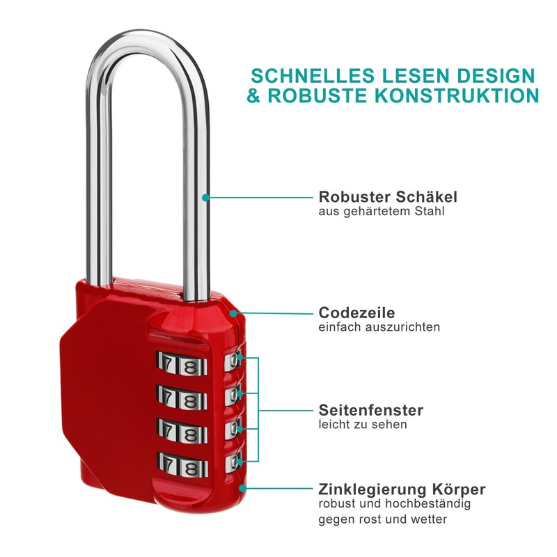 ZHEGE 4-Digit Number Padlock, Lock with Combination Code for Gym