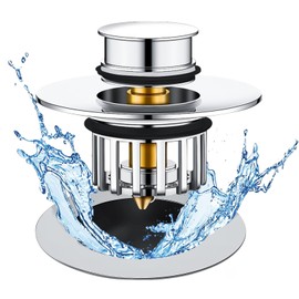 Brass Pop-Up Tub Drain Stopper Plug with Hair Catcher - Universal Fits Any 1-1/2 to 1-3/4" Wide and Depth 1" Holes Tub Drain, Press-Type Bounce Core, Anti-Clog Drain Filter for Bathroom Tub