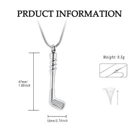 Golf Clubs for Ashes for Men Women Funeral Keepsake Urn Pendant Ashes Holder Stainless Steel Cremation Jewelry Urn Necklace