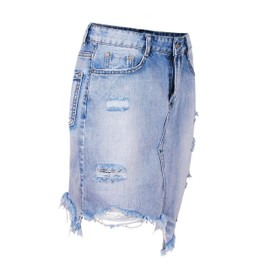 Fraternel Women's Vintage Destroyed Denim Skirt, lightblue, M