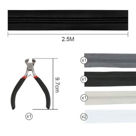 KBNIAN 5 Pcs Nylon Endless Zip, 2.5 m Zippers 4 Colors Sewing Zippers Nylon Coil Zippers Zip Repair Kit with 50 Top Stoppers, 25 Bottom Stoppers, 25 Zippers,1 Pliers for Tailor Sewing Crafts Clothing