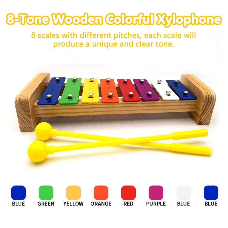 Goviox Xylophone for Children, Xylophone, 8 Tones Wooden Colourful Xylophone,