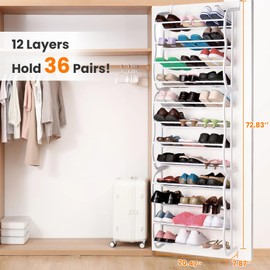 Zorpupoa 36 Pair Over The Door Shoe Rack Holder, 12 Layers Wall Hanging Shoes Closet Fancy Buying Shoes Shelf Storage Organizer Space Saving Organizer