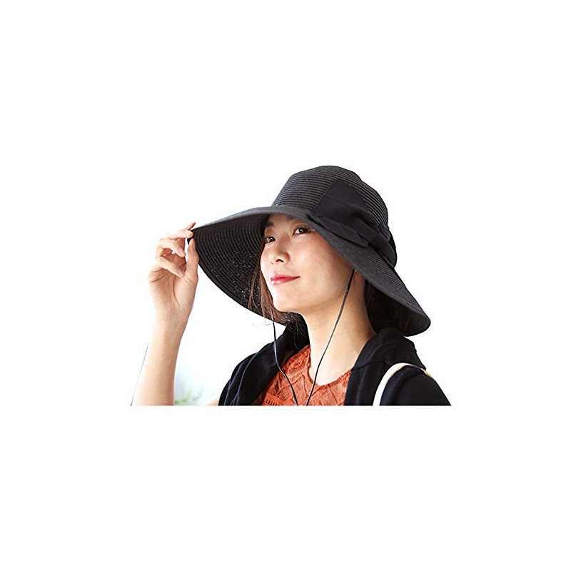 DreamHats Straw Hat with Large Bow (With Folding Button) UV