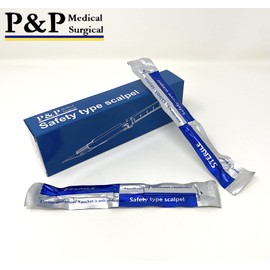 Disposable Safety Scalpels Sterile Surgical Blade Size 10 Stainless Steel with Plastic Handle & Metric Line Individually Foil Wrapped (Box of 10)