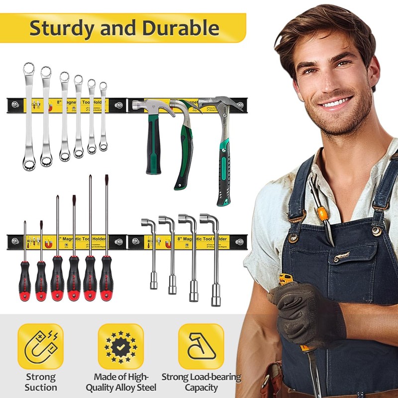 8” Magnetic Tool Holder with Screws, 4 Pack Magnetic Strips