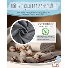 pic Bear 100% Muslin Cotton Baby Blanket, 70 x 100 cm, Soft, Skin-Friendly & Versatile for Home and Travel (Granite)