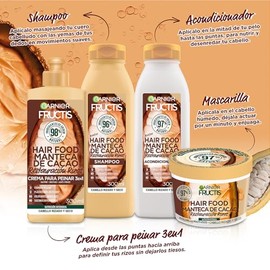 Garnier Fructis Hair Food Manteca de Cacao Crema para Peinar 3 en 1 para Cabello Rizado y Seco 300ml, Nutrición y Definición por 72 Horas, Fórmula 98% de Origen Natural, Vegana y Sin Siliconas