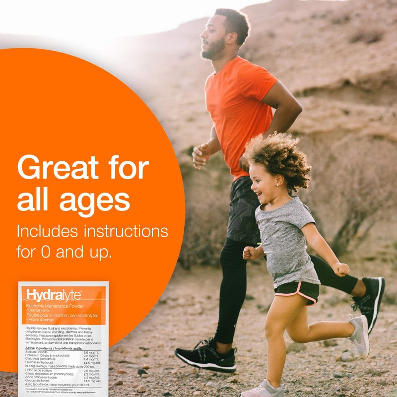 Hydralyte Orange Flavoured Electrolyte Packets, Hydration Powder Sweetened with Sucralose,