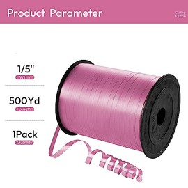 Quhora 500 Yards Pink Curling Ribbon for Gift Wrapping, 1/5 inch Wide Balloon Ribbon String for Florist Flower, Crafts, Wreaths, Christmas, Birthday Party, Wedding