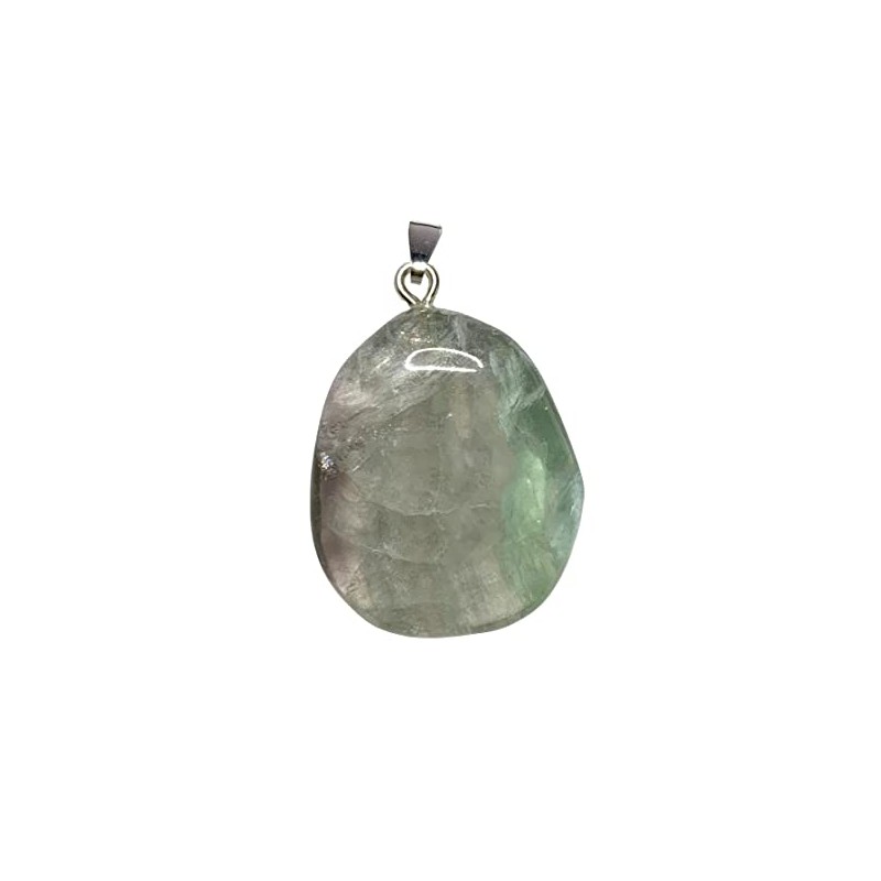 KRIO Fluorit Scheibenstein Therapiestein als Anhänger mit Silberöse