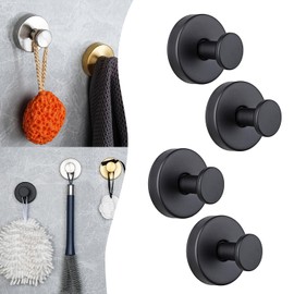 HOOMAGII Suction Cup Hooks, 2024 Upgraded Suction Cup Hooks for Shower Bathroom Kitchens, Wreath Suction Cups for Front Door,No Drill Suction Hooks for Bathroom Up to 15 LBS (Black,4 Pack)
