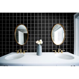 VViViD 11 Sheets Peel and Stick Black Gloss Faux Ceramic Square Wall Tiles, Self Adhesive Backsplash 12”x12” Kitchen, Bathroom (11 sq. ft.)