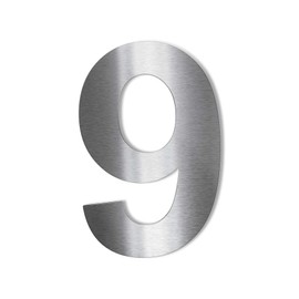 Metzler Stainless Steel House Number, V2A Stainless Steel Coarse Polished, Arial Font, Height 20 cm, Number 9