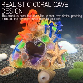 TECHPLUS Colourful Coral Cave Fish Tank Rock Decor - Resin Aquarium Plant Ornament for Betta Fish, Shrimp, and Goldfish Tanks (color1)