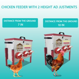 Automatic Chicken Feeder 6 Ports No Waste Poultry Pro Feeder with Legs Rodent Proof Weatherproof No Mess No Spill Galvanized 9.3 Gallon