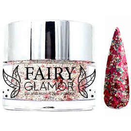 Fairy Glamor Red Glitter Dip and Acrylic Nail Powder, Poinsettia 1oz