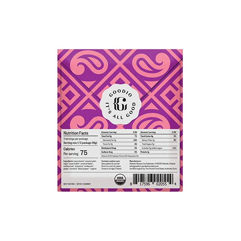 Goodio Organic Chocolate Bar, Chai 50%, 1.7 Ounce, Vegan, Gluten-free,