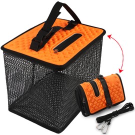 Dovesun Floating Fishing Basket, Collapsible Fish Basket Portable Fishing Net Quick-Drying Rubber Coated Fishing Bait Storage Cage 5 Gallons