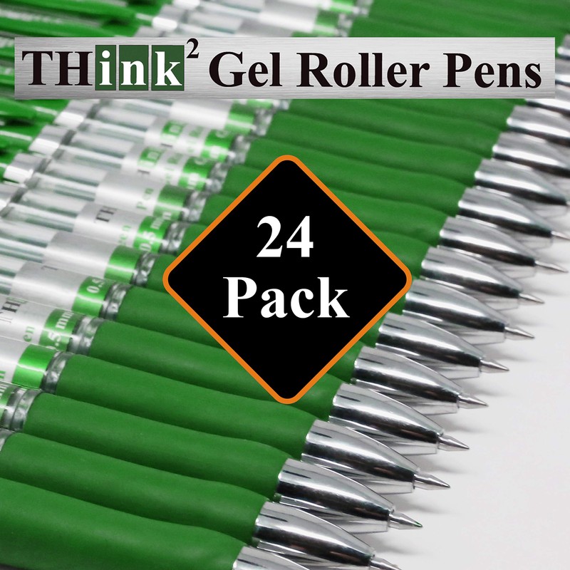 [24 Pens - Green Ink] Think2 Retractable Gel Pens. (24