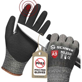 Schwer Cut Resistant Gloves Level 9, Touchscreen, Sandy Nitrile Coated Safety Work Gloves With Grip, for Handle Glass, Detect Metal, HVAC, Warehouse, Construction,Wood Work, Automotive,Black 1pair,XL