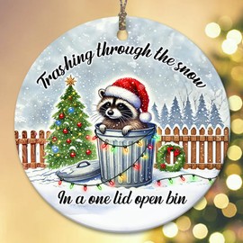 Decorlion Raccoon Through The Snow Ceramic Ornament, Christmas Tree Decoration, Hanging Ornament, for Raccoon Lovers