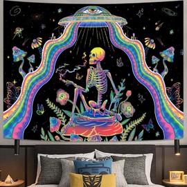 Spenlife BlackLight Tapestry Skull Wall Tapestry space Galaxy Wall Hanging Tapestries for Bedroom Perfect for Living Room, Bedroom, Dorm Decor Skull 36×48 Inches