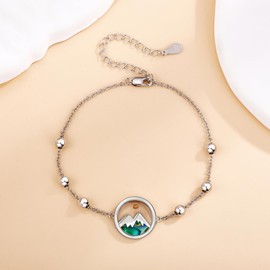 AXOMY Mountain Bracelet 925 Sterling Silver Mustard Seed Abalone Shell Bracelet Mountain Jewelry Gift for Women