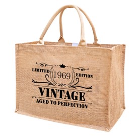 1969 Burlap Jute Tote Bags for Women, 56th Birthday Gifts, Vintage Reusable Grocery Water Resistant Beach Bags, Christmas Mother's Day Appreciation Decorations for Grandma, Mom, Mama, Teachers