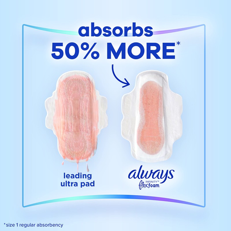 Always Infinity Feminine Pads for Women, Size 1 Regular Absorbency,